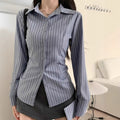 Blue With Long Sleeves Striped Shirt