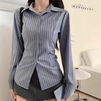 Blue With Long Sleeves Striped Shirt