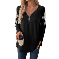 Lace-Panel Long-Sleeve T-Shirt Versatile European And American Style Womens Top