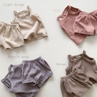 Children's Clothing Infant Thin Cotton Skin-friendly Waffle Suspender Shorts Suit