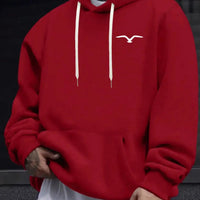 Mens Casual Bird-Print Long-Sleeve Hoodie