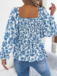 Women's Casual Square Neck Bell Sleeve Floral Print Chiffon Vacation Top
