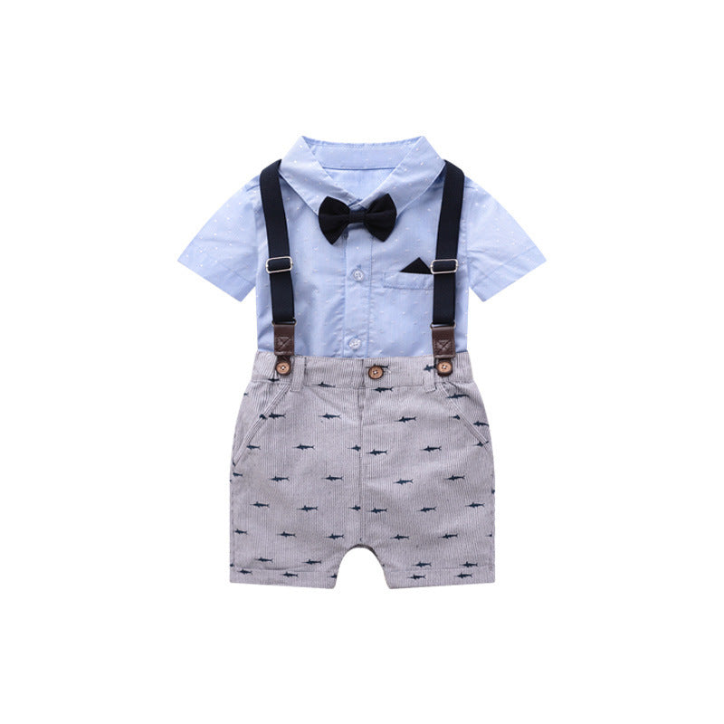 Baby boy short sleeve suit summer baby British overalls