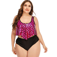 Fish Scale Print Loose Lotus Leaf Large Size Split High Waist Swimsuit Women