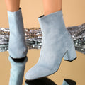 Womens Faux Suede Plus-Size Square-Heel Ankle Boots With Back Zip