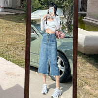 High Waist Slit Denim Skirt For Women