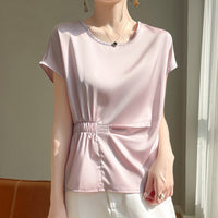 Crew-neck Simple All-match Drawstring Short-length Short-sleeve T-shirt
