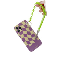 Compatible with Apple, Purple Checkerboard Suitable For Iphone12 11ProMax Protective Cover Xs Xr Lanyard Mobile Phone Case 8p Female