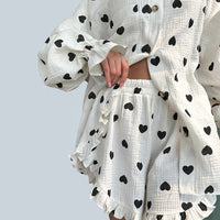 Spotted Print Long-Sleeve Shorts Loungewear Two-Piece Set