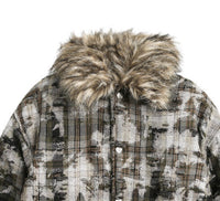 Faux Fur Collar Cotton-padded Coat Men's Tie-dyed Distressed Coat
