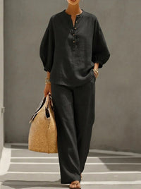 Women's Solid Color Shirt And Pants Set