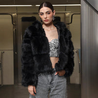 Black Faux Fur Short Hood Jacket