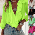 Women's V-neck Long-sleeve Ruffled-trim Top