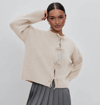 European And American European And American Leisure Loose Cardigan Lace-up Solid Color Knitted Sweater For Women
