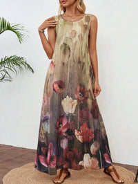 Summer New Sleeveless Printed Tie-Dye Tank Dress Womens Clothing