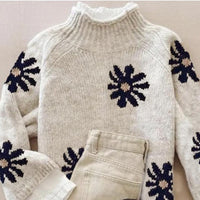 Womens Versatile Jacquard Crew-Neck Knit Top