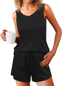 Rib Knitted Homewear Pajamas Suit Women