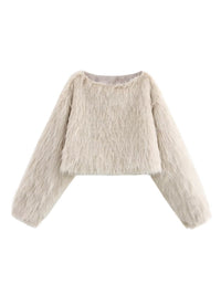 Loose Minimalist Short Cardigan With A Crew Neck And Long Sleeves
