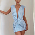 Cross-tie Sleeveless Pleated Slim-fit Mini Dress