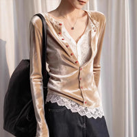 Lace-spliced Faux Two-piece Top For Women