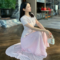 Womens Sequined Patchwork Chiffon Fake Two-Piece Long Dress