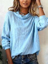 Women's Casual Loose-Fit Fashionable Solid-Color Long Asymmetrical-Neck Pullover Top
