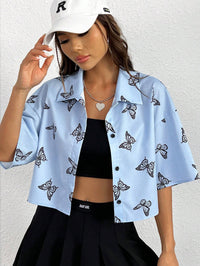 Fashion Butterfly Print Shirt Women's Clothing