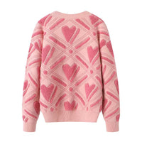 Womens Color-Block Heart-Shape Relaxed-Fit Crew-Neck Sweater