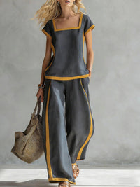 Women's Casual Square-Neck Short-Sleeve Pants Set