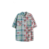 Asymmetric Contrast Color Plaid Lapel Shirt