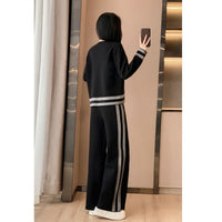New Springautumn Womens Fashion Plus-size Wide-leg Pants Two-piece Set