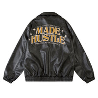 European And American Letters Embroidered Lapel Loose Leather Coat