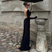 AutumnWinter Sexy Backless Long Sleeve Dress With Chain Detailing