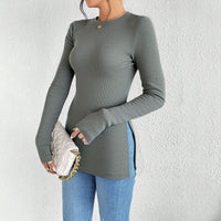 Simple And Intellectual Long-sleeved Slit Slim Design Base Top