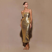 Womens Golden 3D Floral Tube Dress