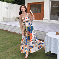 Retro Ethnic-style Oil Painting Graffiti-print Slip Dress For Women