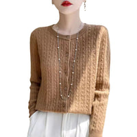 Women's Round Neck Wool Cardigan Twisted Wool Sweater