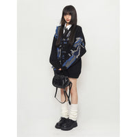 Retro Shabby Stitching Idle Style V-neck Cardigan Sweater