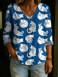 Women's Fashion Round-Neck Printed Plus-Size Shirt