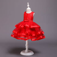 Girls Multi-Layer Puff Sleeveless Embroidered Show Dress Skirt