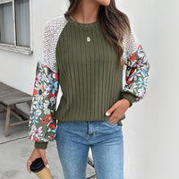 Cross-border Knitted Top With Crew Neck And Floral Patchwork Design