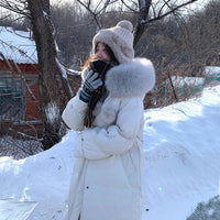 White Duck Down Jacket Women's Mid-length Big Fur Collar Loose Thick