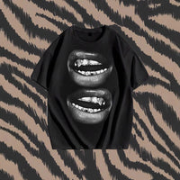 Tooth Drill Mouth Trendy Brand Short-Sleeve Loose Hip-Hop Streetwear Casual Couple T-Shirts