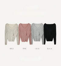 Women's Long Sleeve Bottoming V-neck Split Waist Fitted Thin Sweater