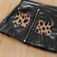 Yarn-dyed Leopard Print Cotton Romper Leather Skirt Zipper Clothes Two Pockets, Two-piece Set
