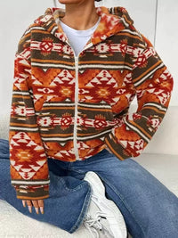 Women's Casual Printed Double-sided Plush Zipper Cardigan Hooded Coat