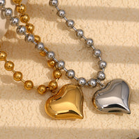Stainless Steel 18K Gold-Plated Sweet Round Bead Heart Necklace