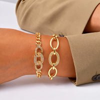 Zircon Micro-pave Copper Oval Ring Bracelet In Gold Color