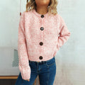 Simple Large Buttons Round Neck Long Sleeve Sweater