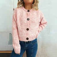 Simple Large Buttons Round Neck Long Sleeve Sweater